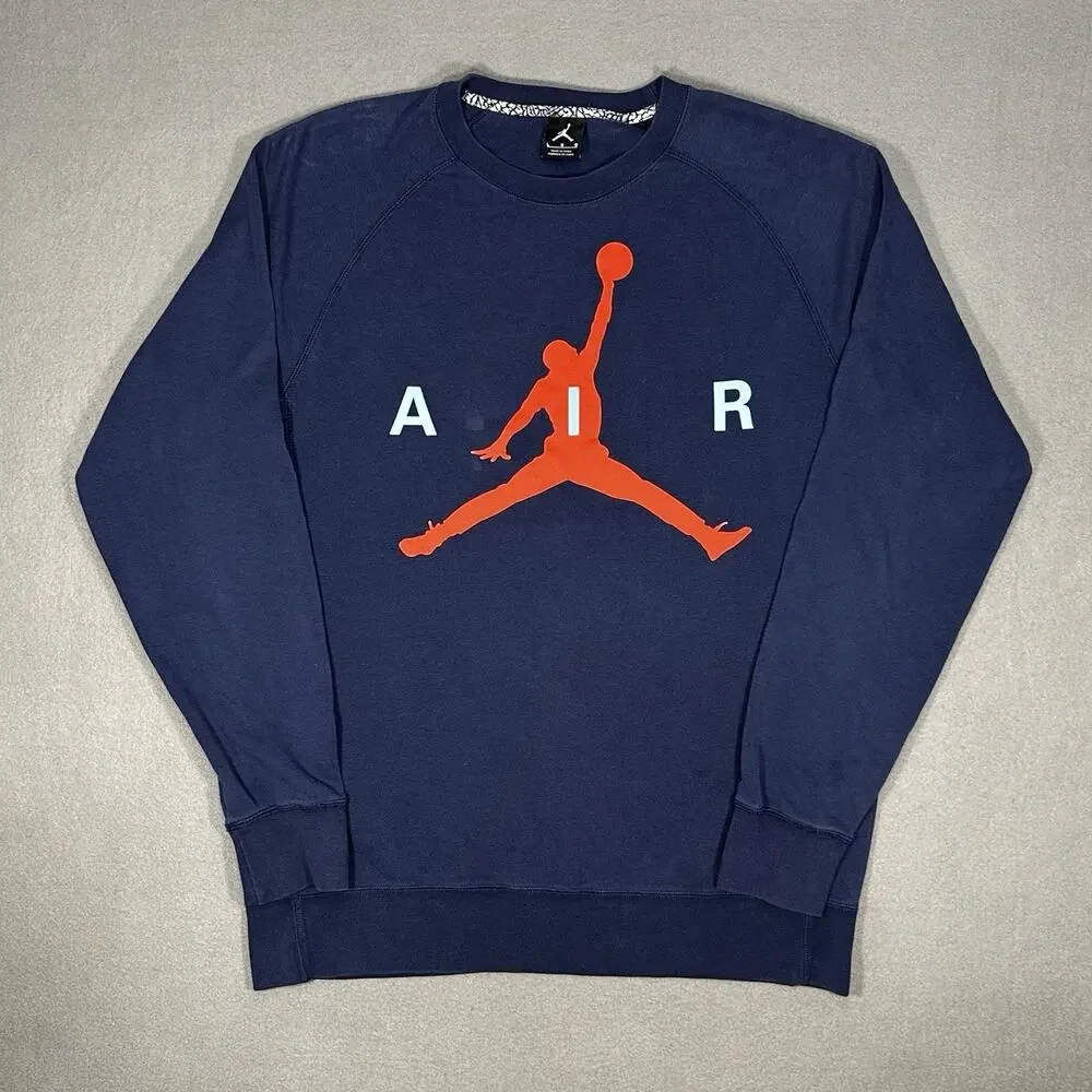 Nike Air Jordan Jumpman Mens L Navy Blue Red Logo Crewneck Sweatshirt